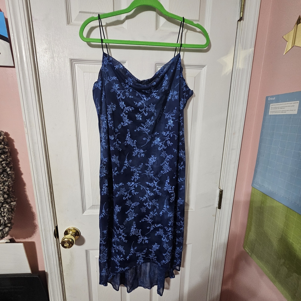 Elegant Blue Floral Slip Dress